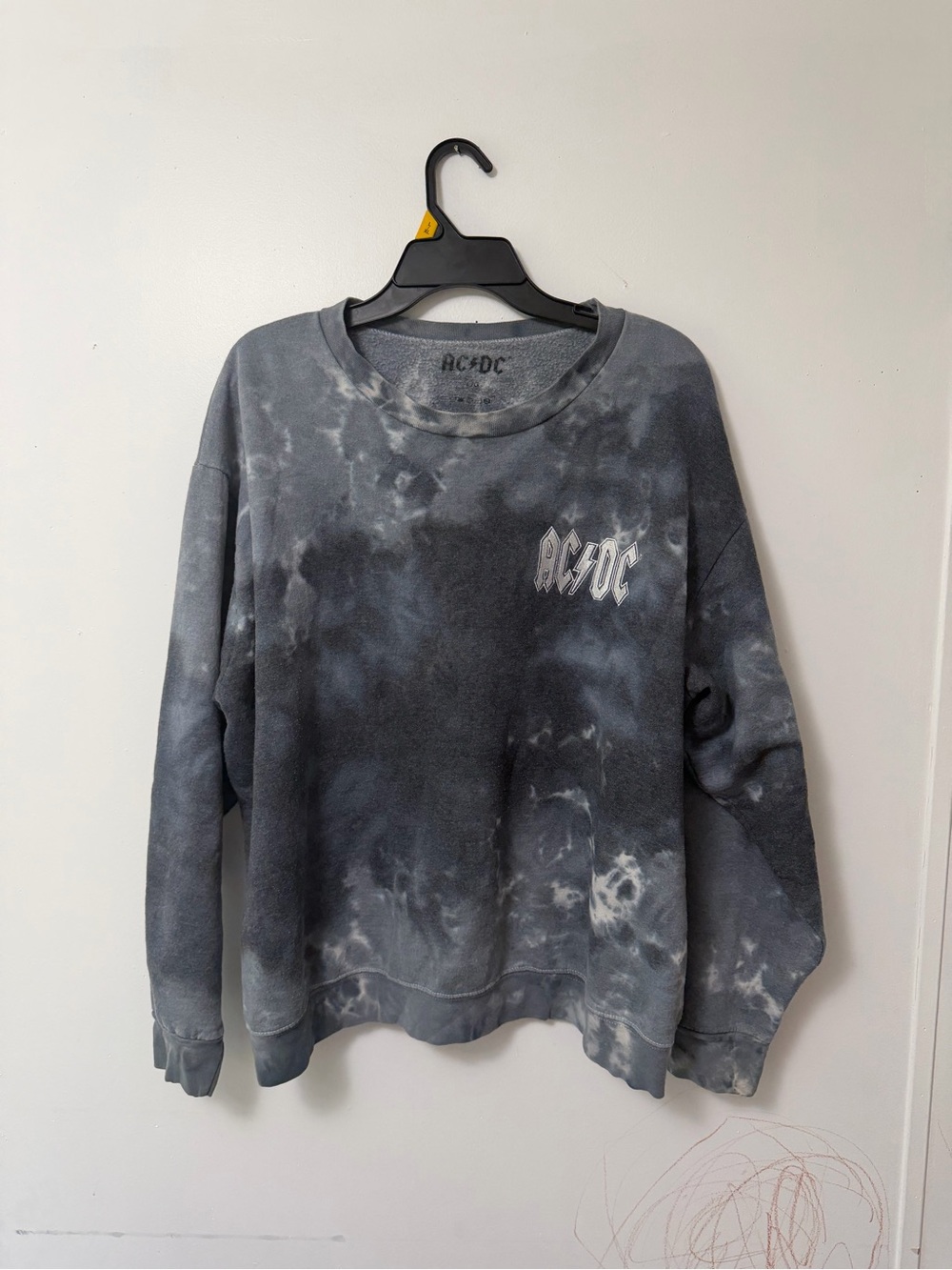 MENS EMBROIDERY AC/DC SWEATSHIRT GRAYISH BLUE & WHITE TIE DYE